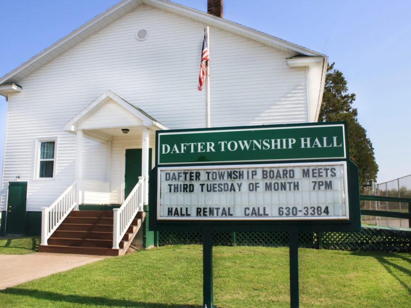 Dafter Township Hall front of building and sign
