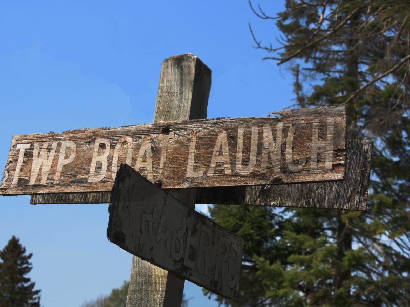 Wooden Township Boat Launch and North Raber Rd Sign