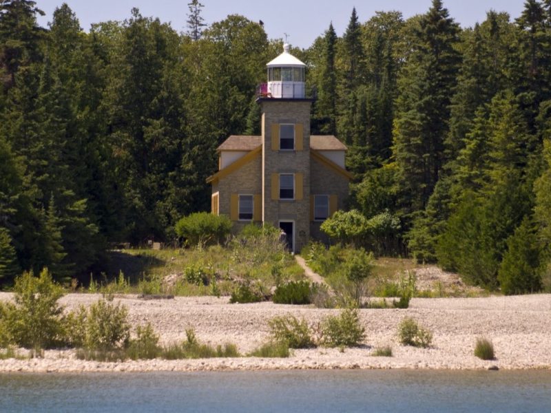 Bois Blanc Lighthouse near the Lake Huron shoreline