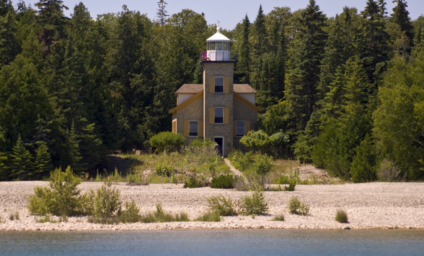 Bois Blanc Lighthouse near the Lake Huron shoreline