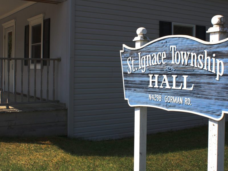 St. Ignace Township Hall Sign near building