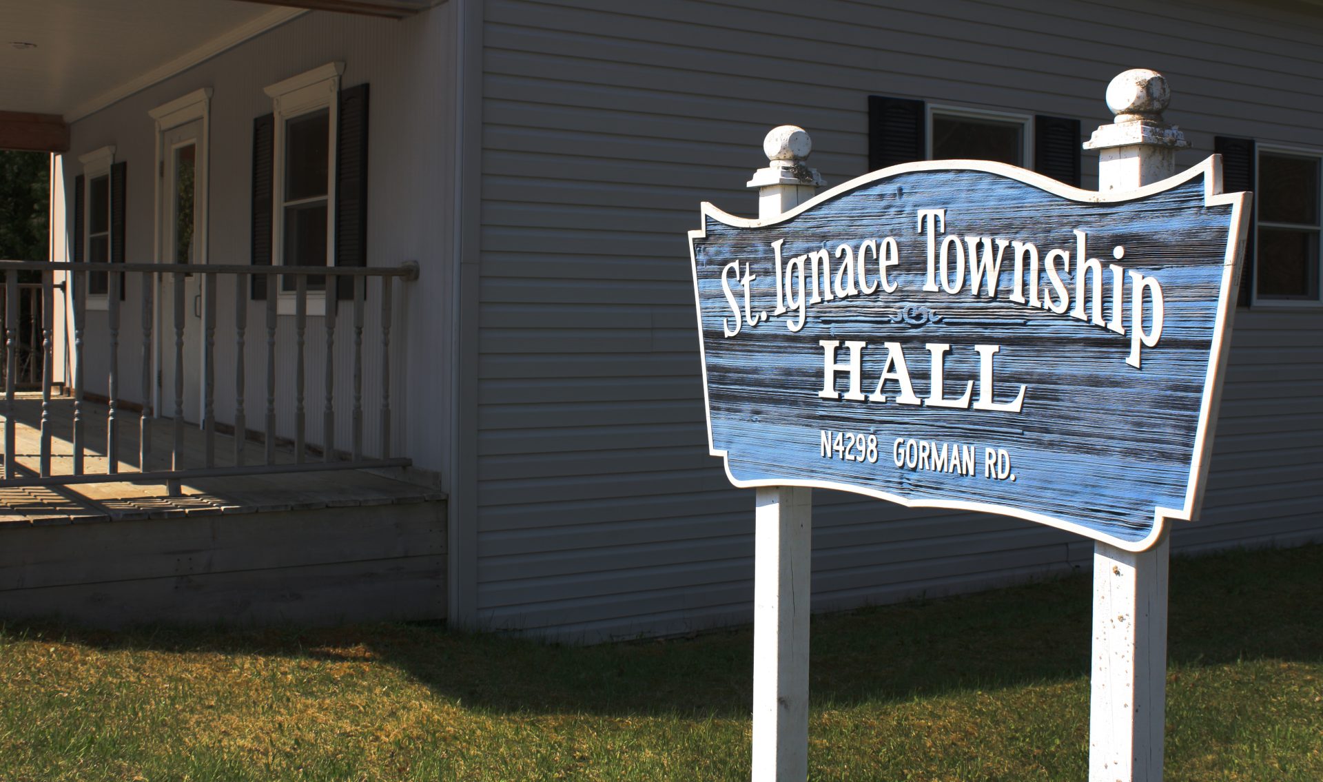 St. Ignace Township Hall Sign near building